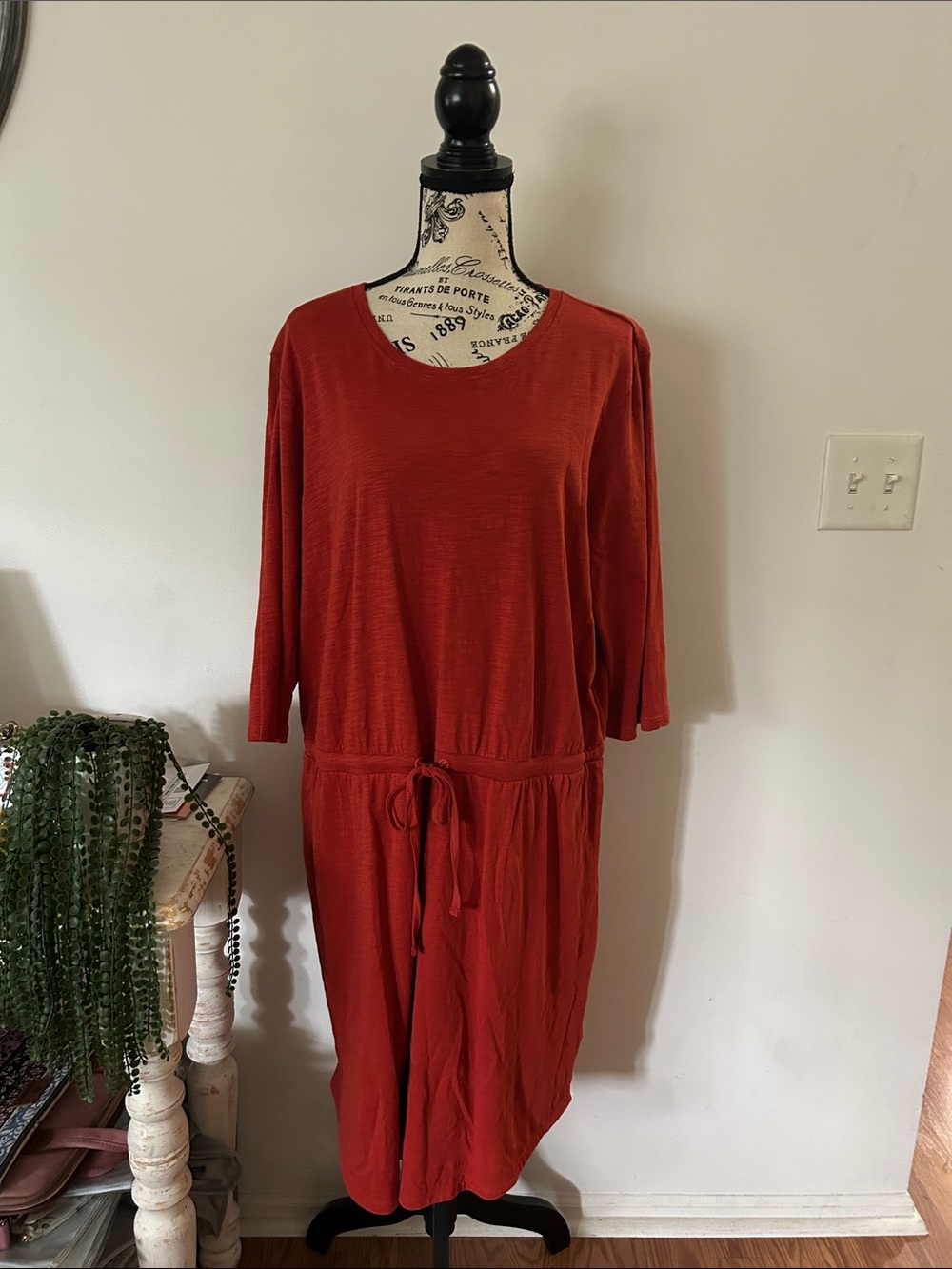 Pact Women's Rust Orange Drawstring Waist Midi Dress